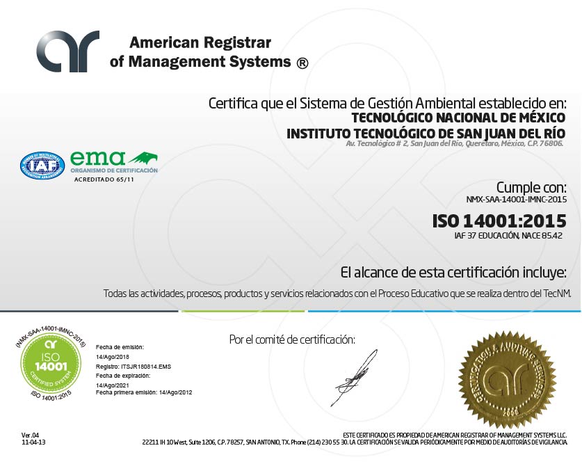 ARMS Certificado 01.4 SGA v 2015 ITSJR R0