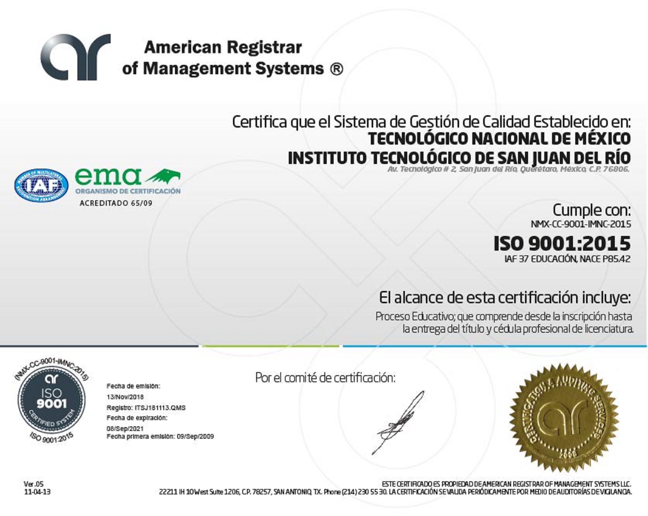 ARMS Certificado 01.4 SGC v 2015 ITSJ R0